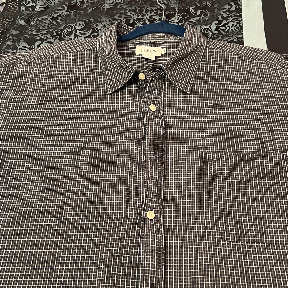 J. Crew Men's Black and White Checkered Button Down Shirt, short sleeve, sz XL - Picture 6 of 8